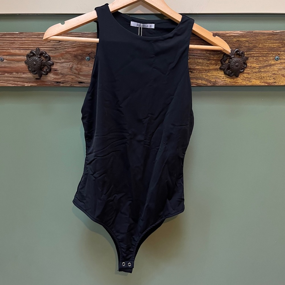REORIA Womens Black High Neck Sleeveless Bodysuit Snap Gusset Size Small NWT